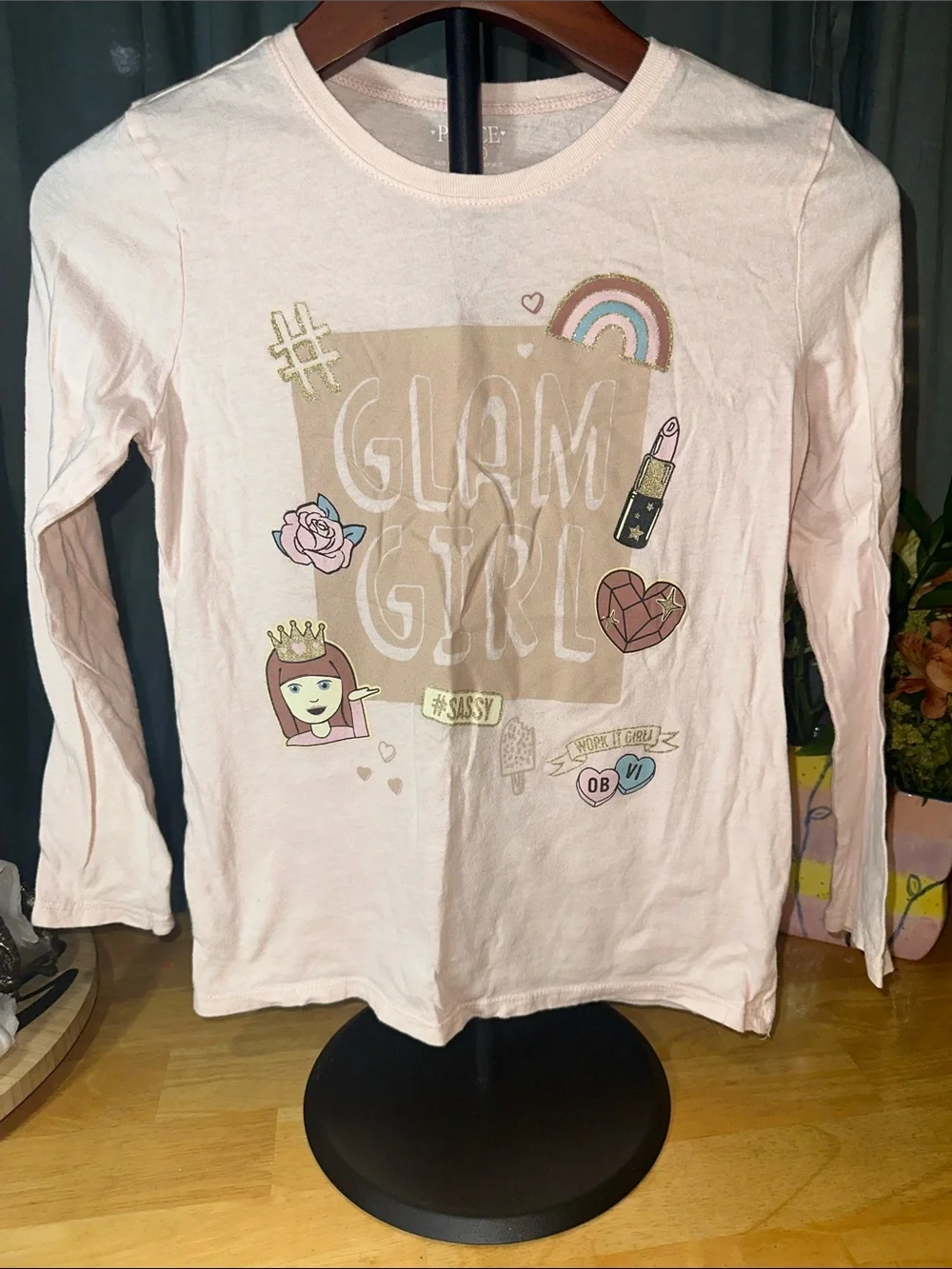 🎉The Children's Place Pale Pink Long-Sleeve 'Glam Girl' Graphic Tee B202